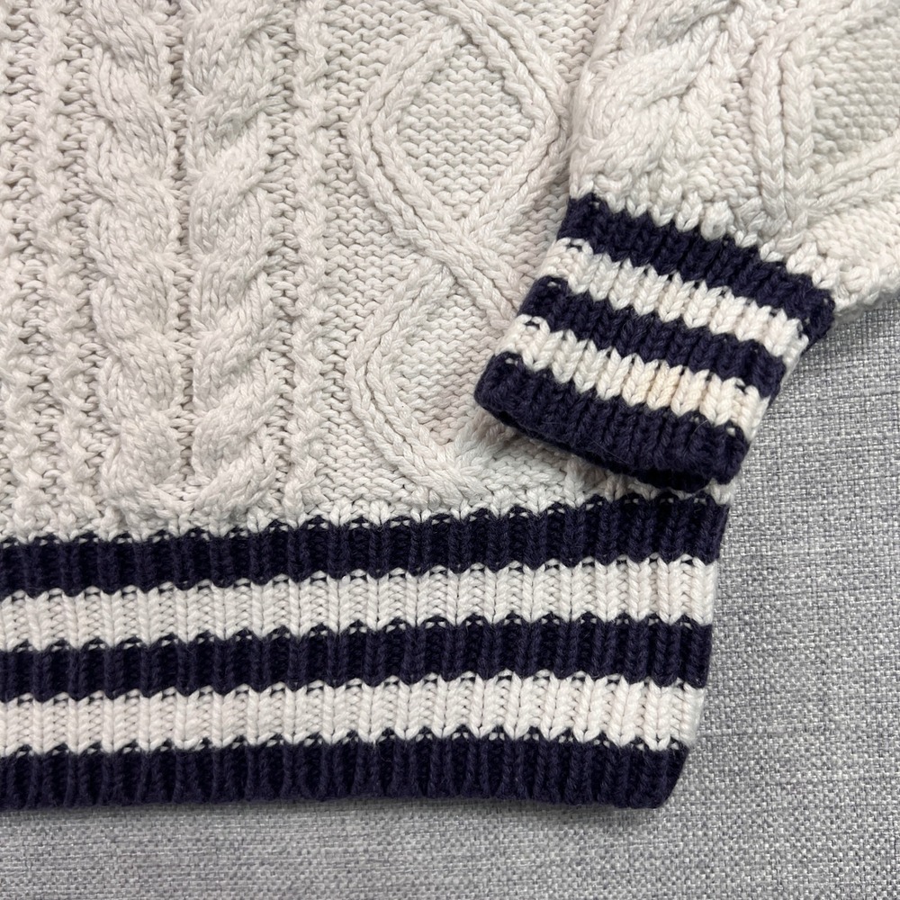 VTG 90s Birch Bros Cable Knit Cricket Sweater Women L White Navy Ivy Tennis Prep - Picture 4 of 9